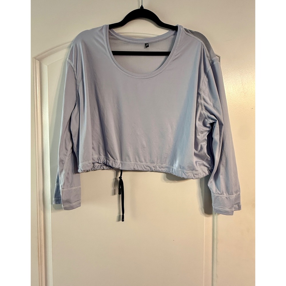 P'tula Cropped Long Sleeve Top Small Blue Mesh Back Drawstring Athleisure Gym